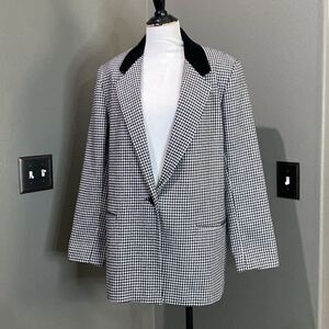 Vintage DUMAS Houndstooth Blazer Black & White Single Button Wool